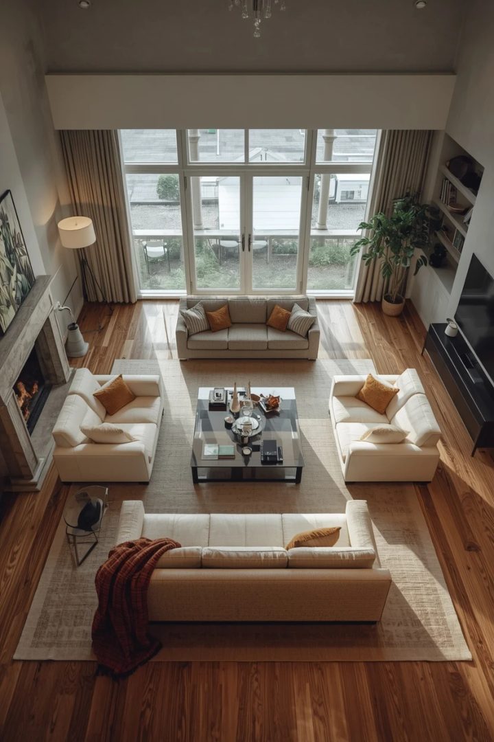 living room layout ideas with clear traffic flow walkways around the sofa
