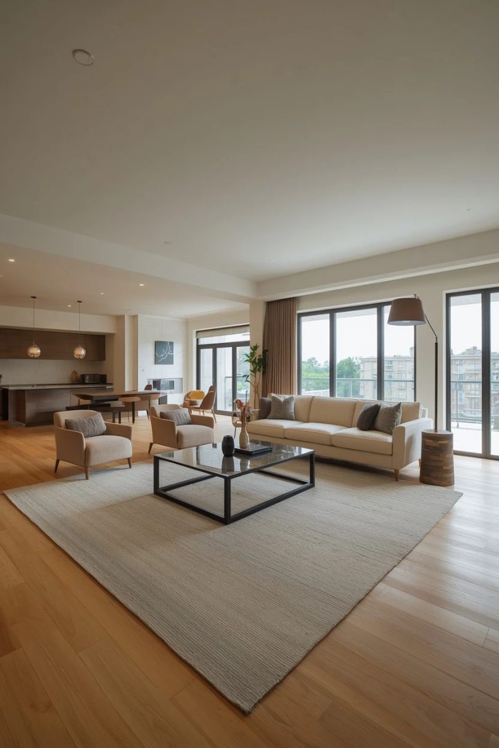 living room layout arranged around a TV without it dominating