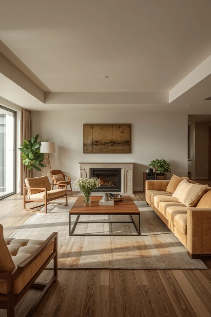 living room layout with correct clearances around the coffee table