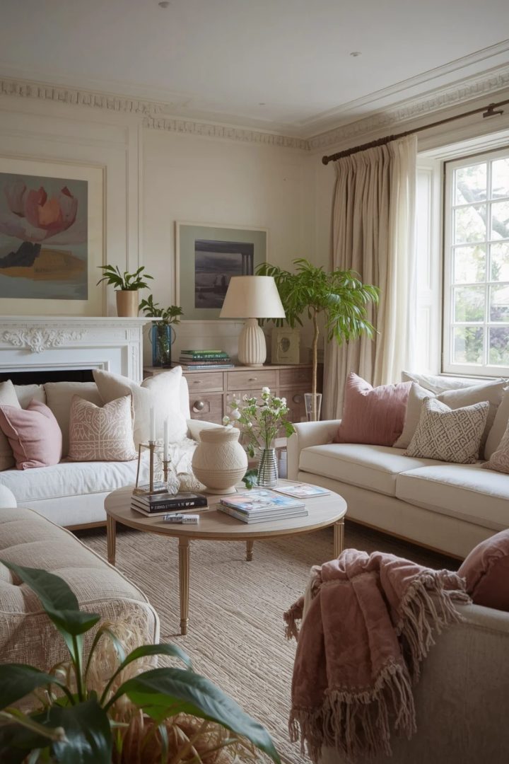 living room arrangement with a relaxed mix of seating types