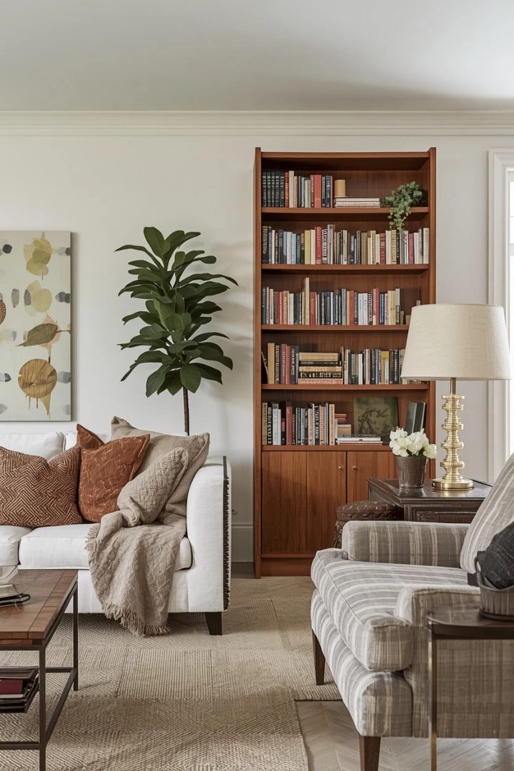 styled living room surfaces and coffee table vignette