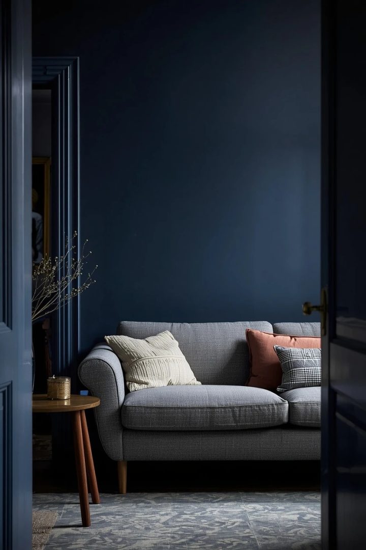 grey settee living room ideas with the right wall colour behind