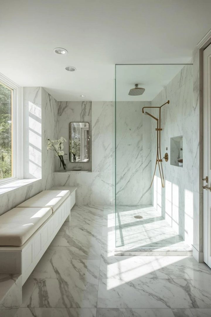 13. Elegant Shower Bench With Luxe Finishes