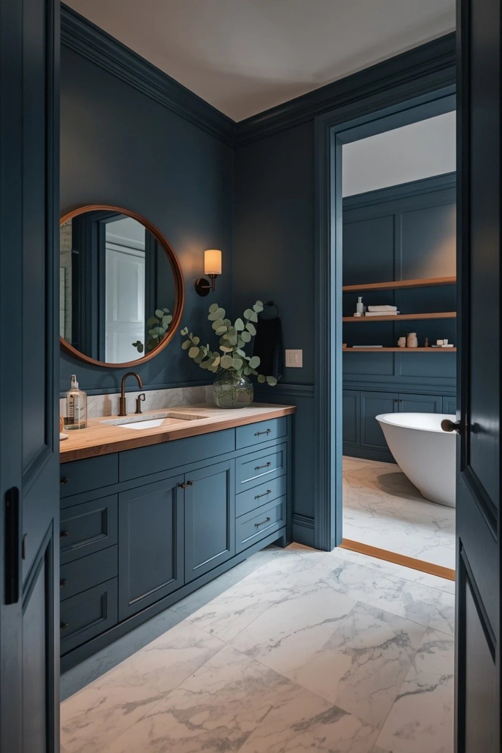 21 Moody Blue and Walnut Bathroom Vanity Ideas for a Clean Luxury Feel