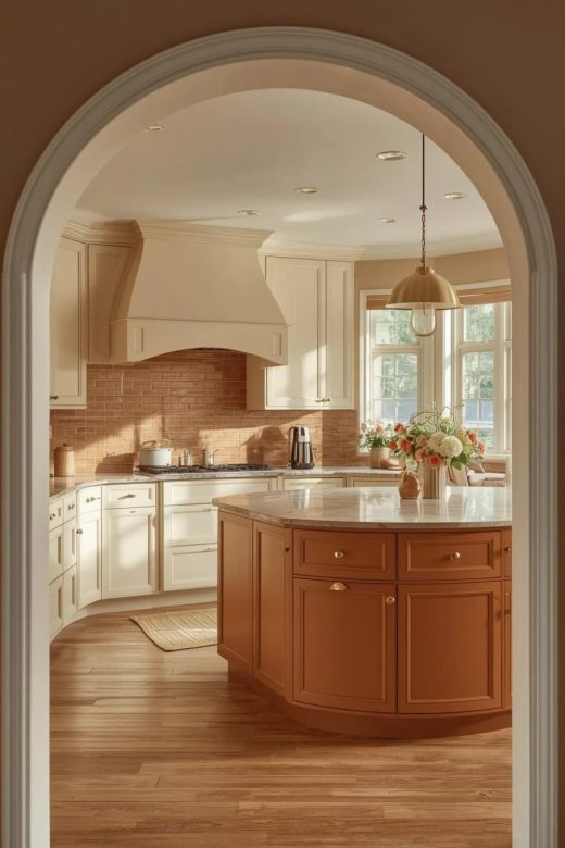 Curvy Cream and Caramel Kitchen Cabinet Ideas for a Warm Designer Look