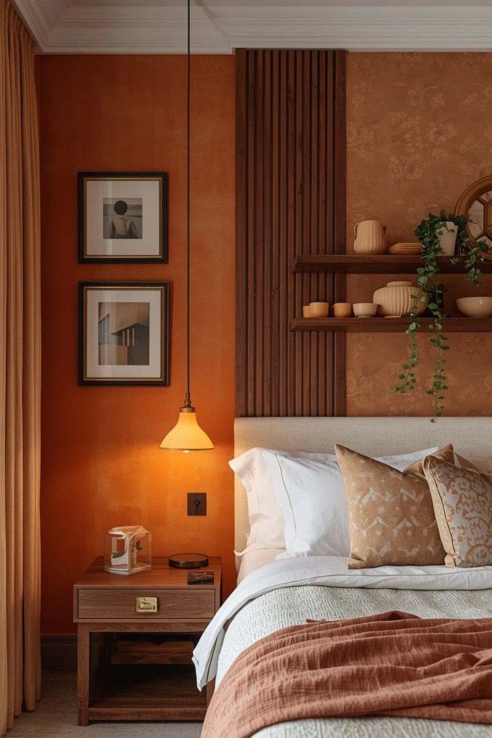 19 Bedroom Wall Decor Ideas in Persimmon and Walnut for a Soft Elegant Look