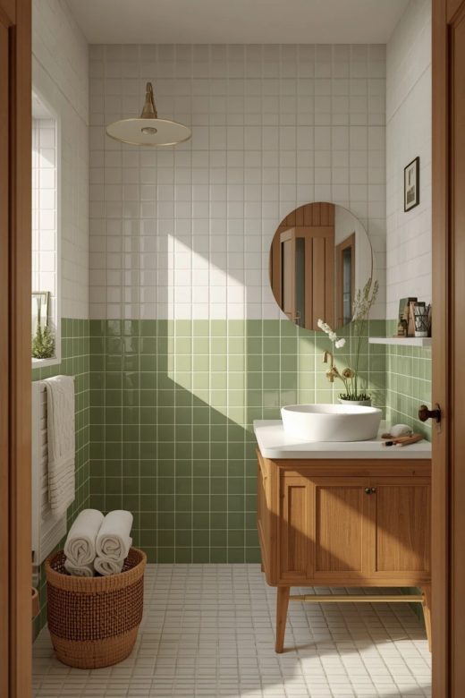 21 Bathroom Tile Ideas in Apple Green and White for a Calm Beautiful Bathroom