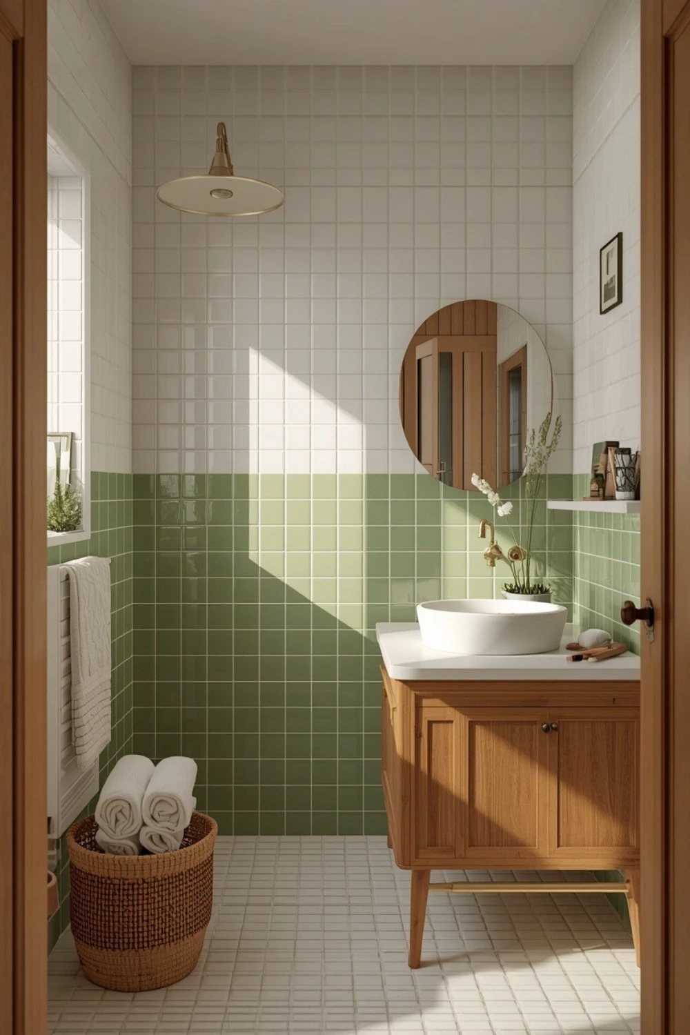 21 Bathroom Tile Ideas in Apple Green and White for a Calm Beautiful Bathroom