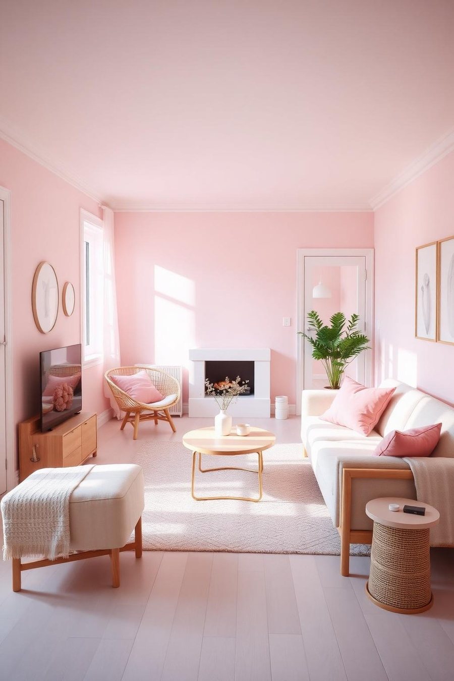 Pink cozy living room idea 4
