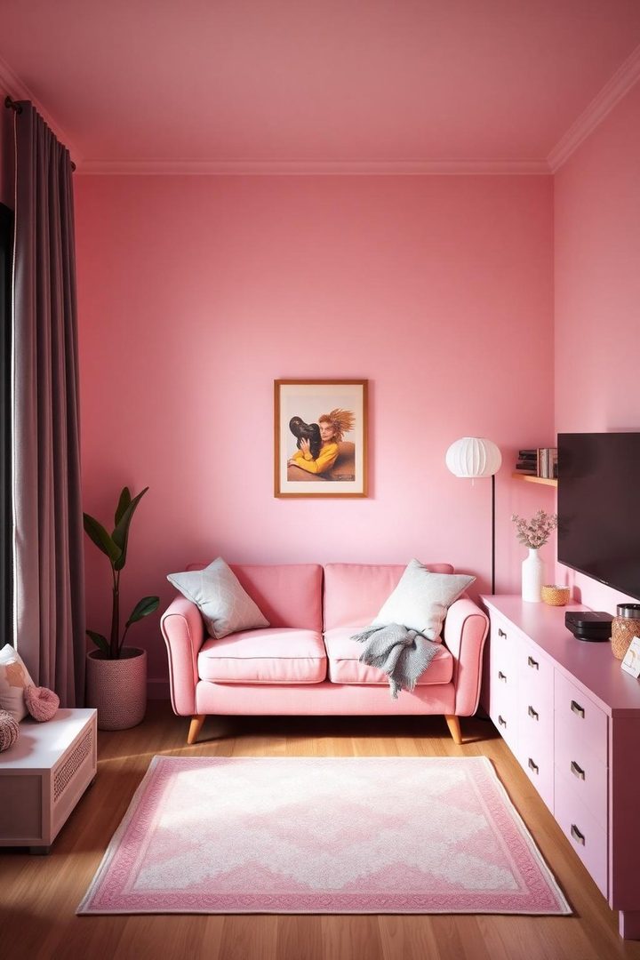 Pink cozy living room idea 17